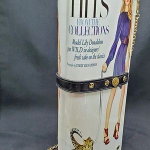 Magazine Print Clutch Purse with Gold Chain Strap